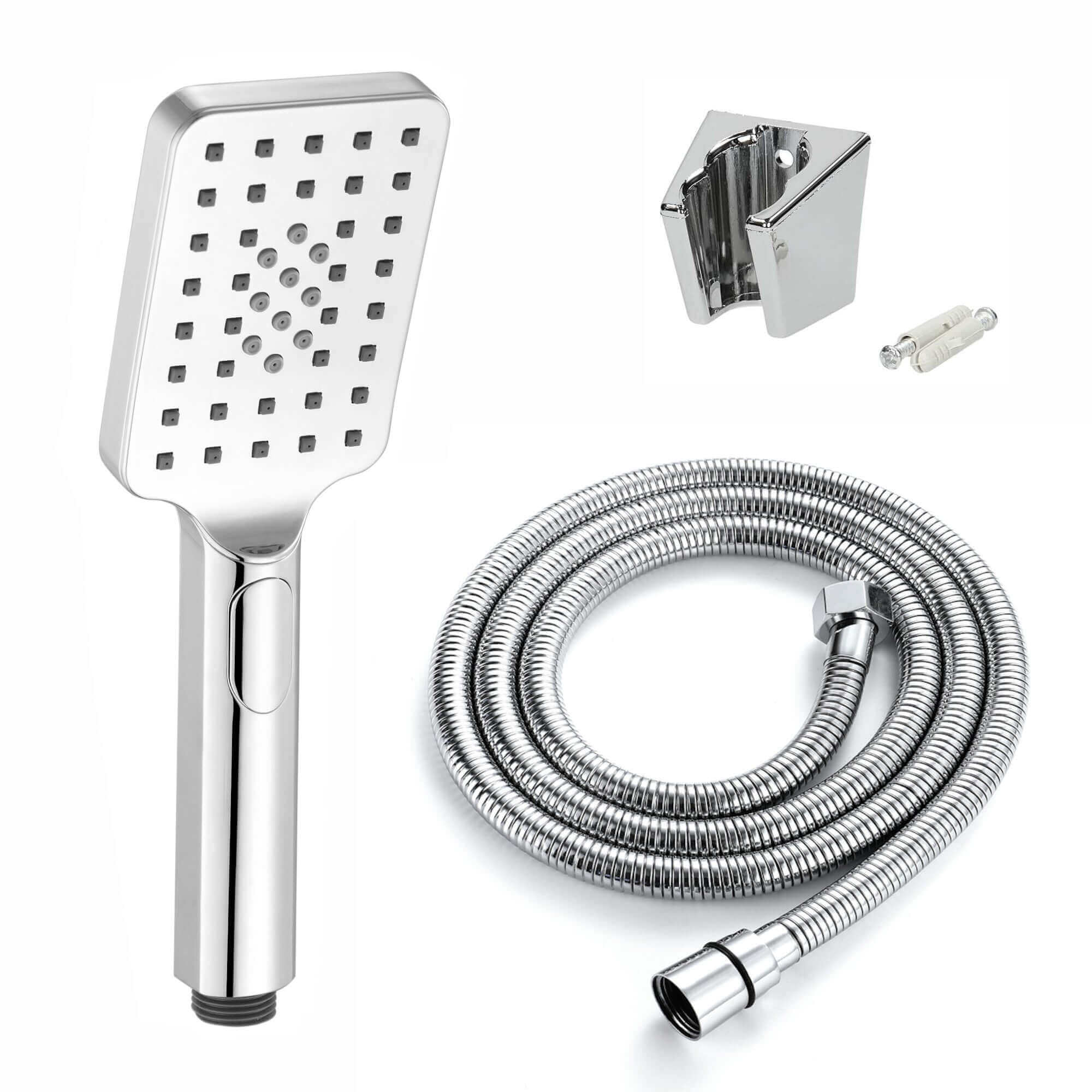 Buy Contemporary Square 3 Function Hand Shower Kit Incl. Hose And Wall Bracket - Chrome Online UK | HOUSE OF ENKI